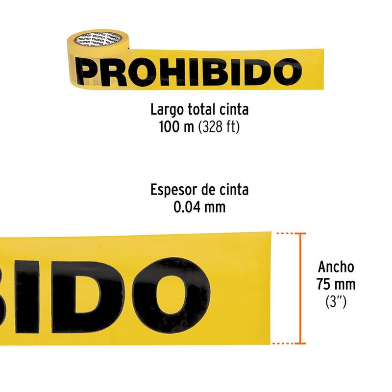 Cinta de Señalización Prohibido Amarilla de 100 Metros