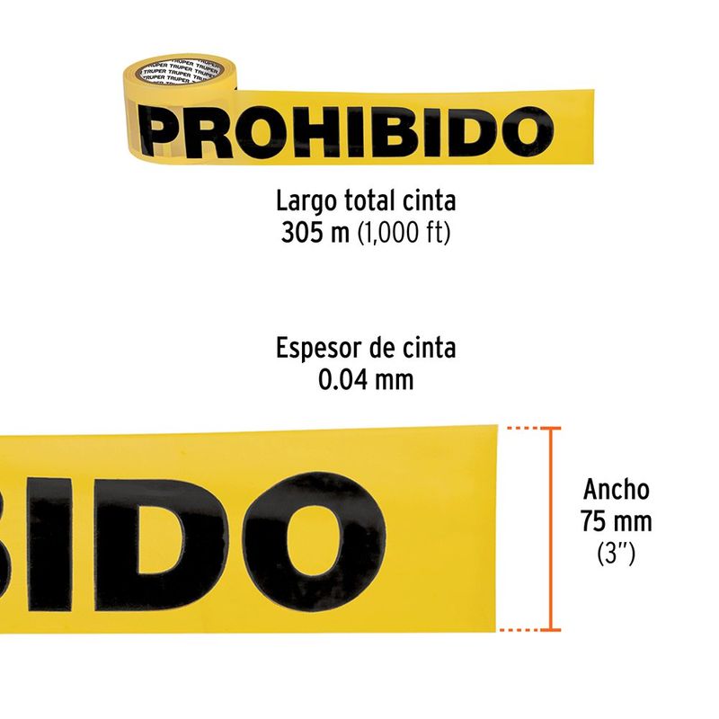 Cinta de Señalización Prohibido Amarilla de 304.8 Metros