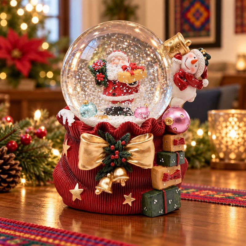 Bola de Agua Navideña con Santa, Bolsa de Regalos y Música de 10 cm