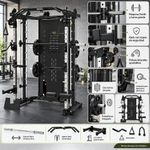 Rack de Potencia con Máquina Smith y Poleas Ajustables 3500SM con Torres de Peso Selectorizado Negro