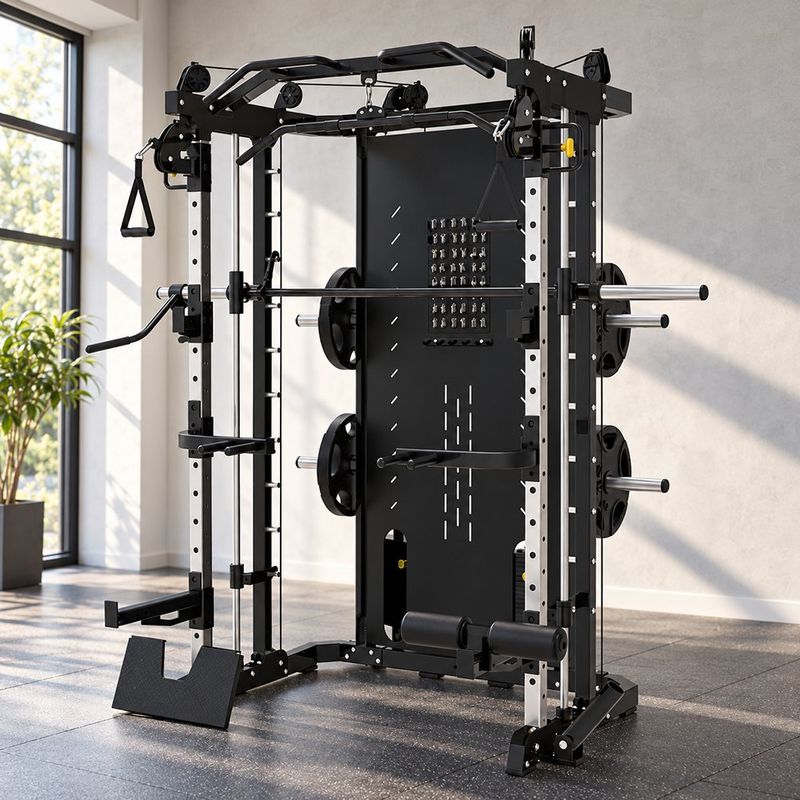 Rack de Potencia con Máquina Smith y Poleas Ajustables 3500SM con Torres de Peso Selectorizado Negro