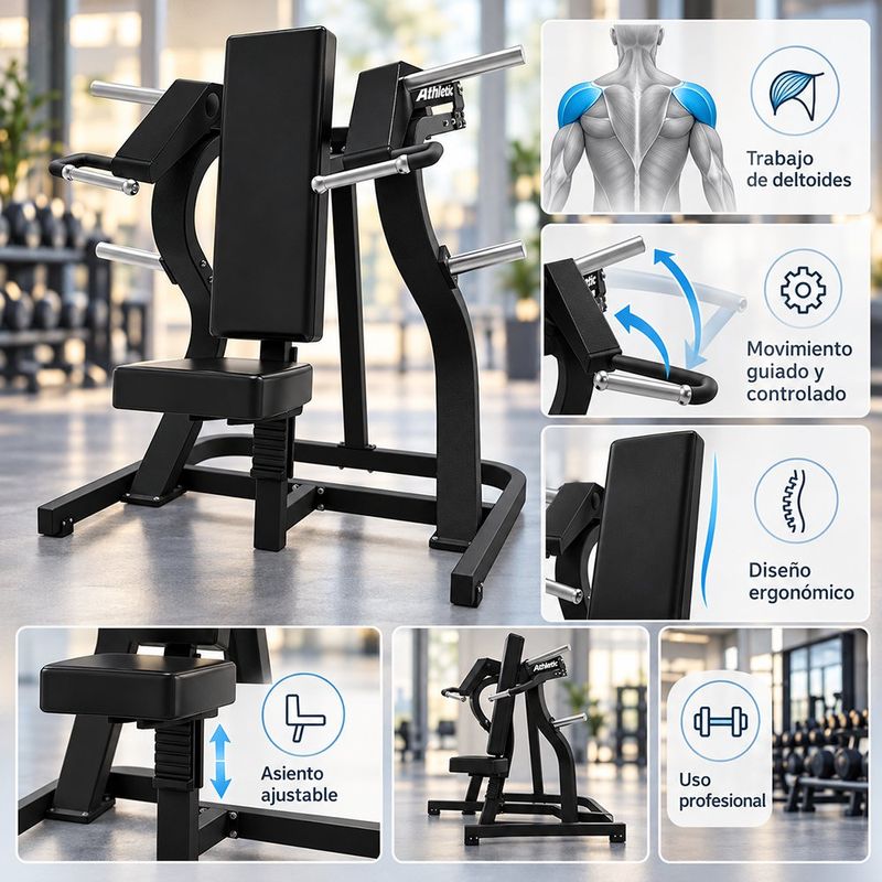 Máquina de Press de Hombro con Asiento Ajustable y Movimiento Guiado para Gimnasio Negro