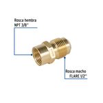 Niple Campana de Latón de 1/2 x 3/8 Plg con Rosca Flare y NPT para Gas Propano Líquido y Natural