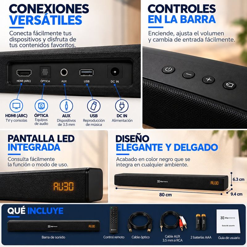 Barra de Sonido 2.0 de 60 W con Bluetooth, Control Remoto y Entradas Óptica y RCA Color Negro