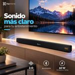 Barra de Sonido 2.0 de 60 W con Bluetooth, Control Remoto y Entradas Óptica y RCA Color Negro
