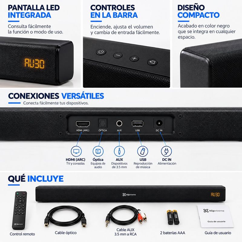 Barra de Sonido 2.0 de 60 W con Bluetooth, Control Remoto y Entradas Óptica y RCA Color Negro