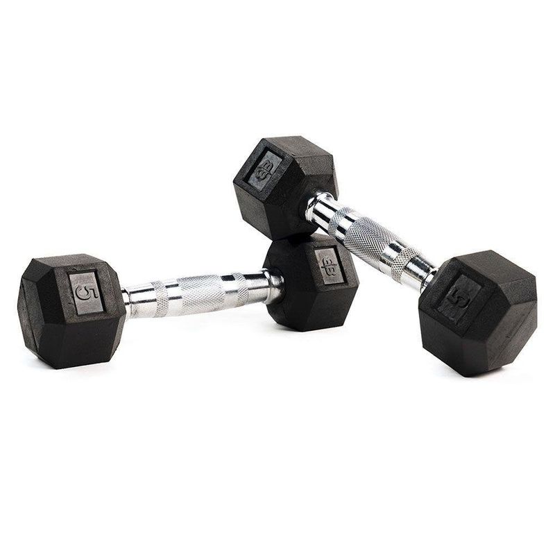 Set De 2 Mancuernas Hexagonales De Caucho 5 Lbs