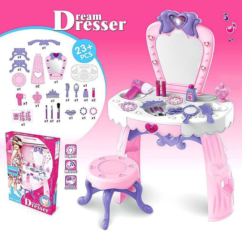 Juego De Tocador Para Niñas Con Espejo Y Taburete - Happy Valley