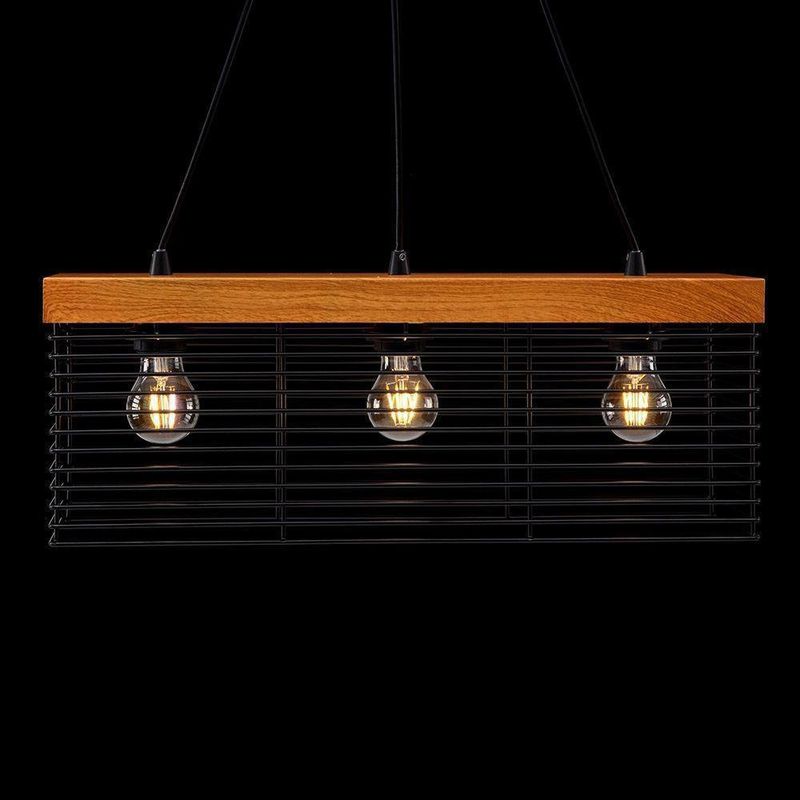 Lámpara 'Vintage' Madera/Rejilla Metal 3Bombillosx60Wmax - Zlumini