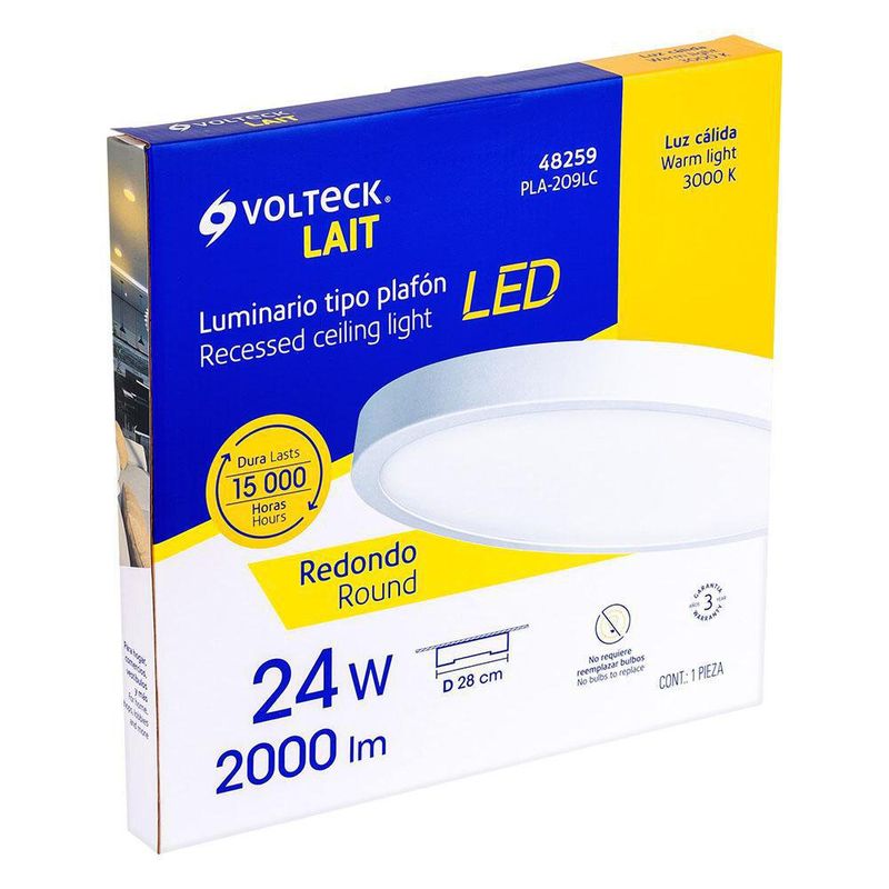 Lámpara Tipo Plafón LED Redonda Luz Cálida 24 W - Volteck