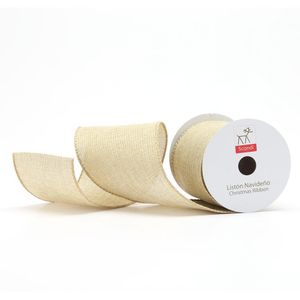 Listón Navideño de 4 plg x 5 yardas Color Dorado