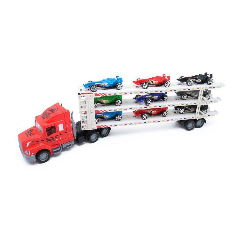 Set Camión De Fricción Y 9 Autos