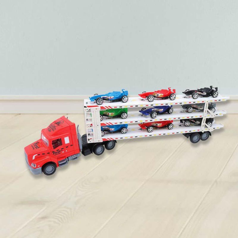 Set Camión De Fricción Y 9 Autos