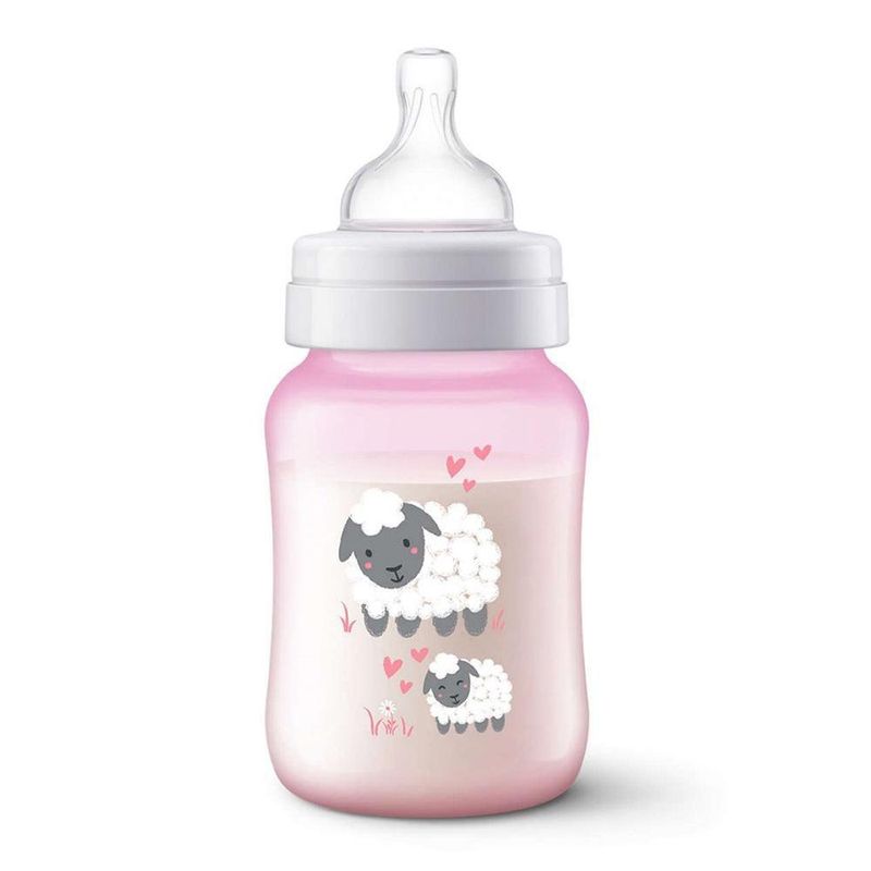Biberón Clásico Anticólicos Rosado Diseño de Ovejitas 260 Ml - Avent