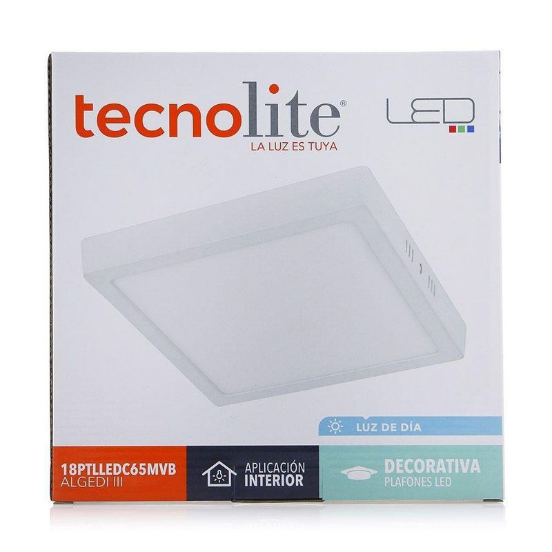 Lámpara Cuadrada Con Bombilla Led De Sobreponer Luz De Día De 18 W - Tecnolite