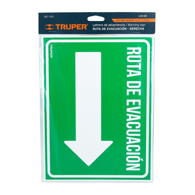 Rótulo Ruta De Evacuación Derecha 21 X 28 Cm - Truper