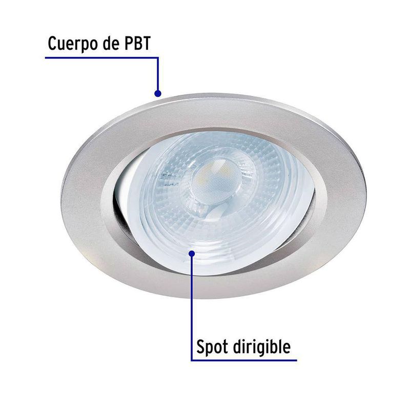 Lámpara LED Dirigible Empotrable Luz De Día 5 W Cromo - Volteck