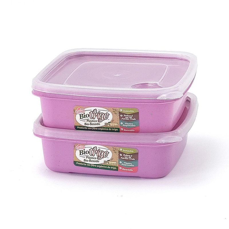 Set De 2 Herméticos Cuadrados Bio Trigo Buganvilia 28 Oz - Guateplast