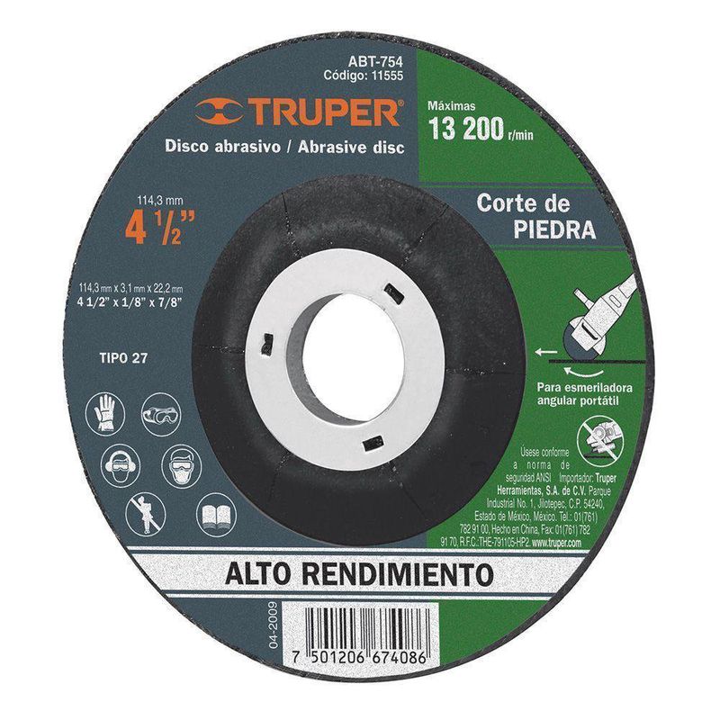 Disco Abrasivo para Corte en Piedra 4-1/2 X 7/8 Plg