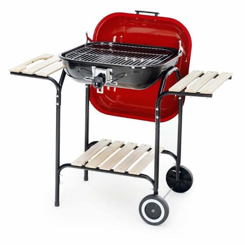 Parrilla de Carbón con Tapa y Mesas Laterales Plegables Roja 22 Plg