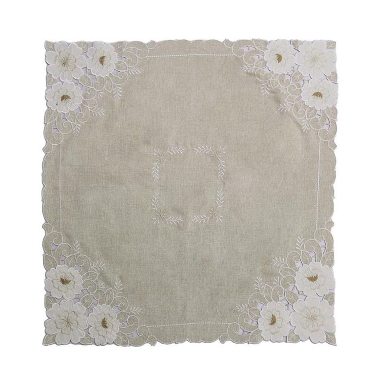 Mantel Cuadrado Color Natural Con Flores 83 X 83 Cm - Viva