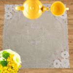 Mantel Cuadrado Color Natural Con Flores 83 X 83 Cm - Viva