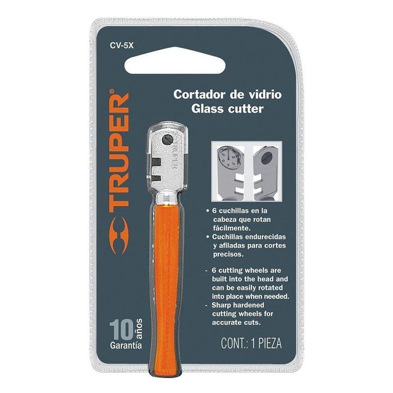 Corta Vidrio Mango De Madera 6 Cuchillas 4Mm - Truper