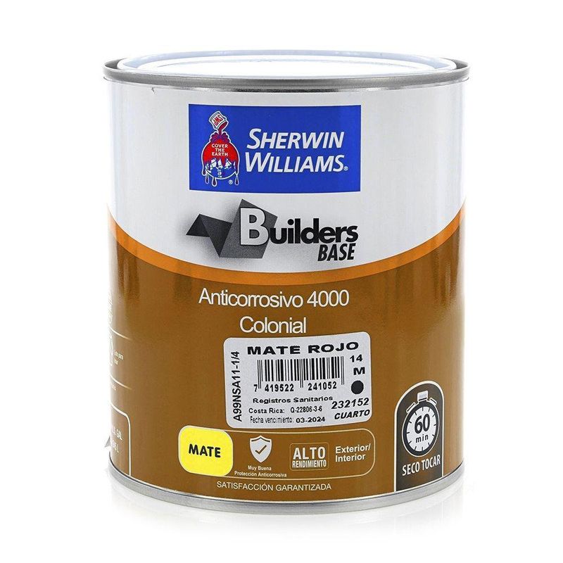 Builders Base Anticorrosivo 4000 Colonial Mate Rojo 1/4 Gal - Sherwin Williams