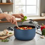 Olla Cinsa de 22 cm con Tapadera de Vidrio Para Cocinar Color Azul