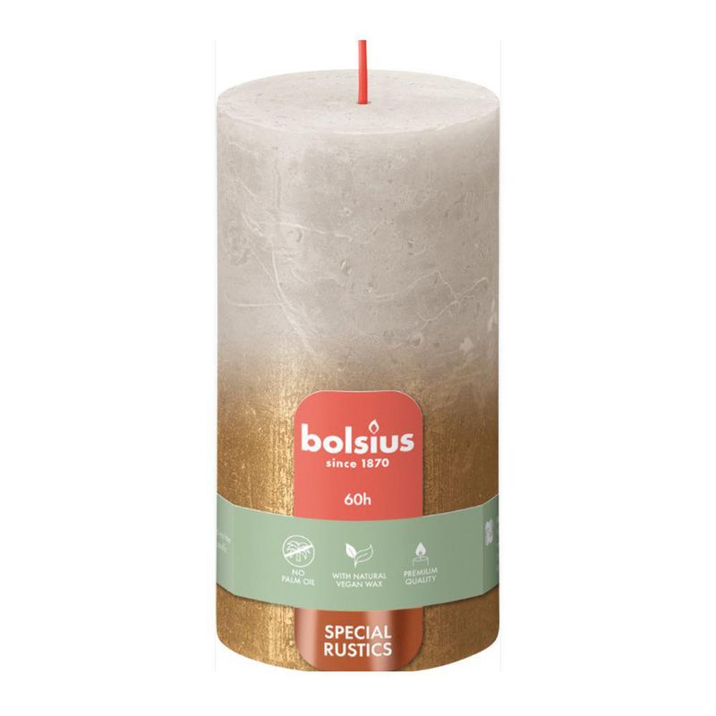 Vela Pillar Gris Dorado 6.8x6.8x13 Cm - Bolsius