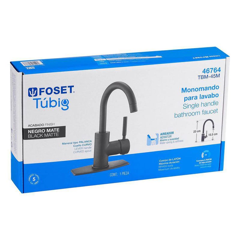 Monomando Corto para Lavabo Túbig Negro Mate - Foset