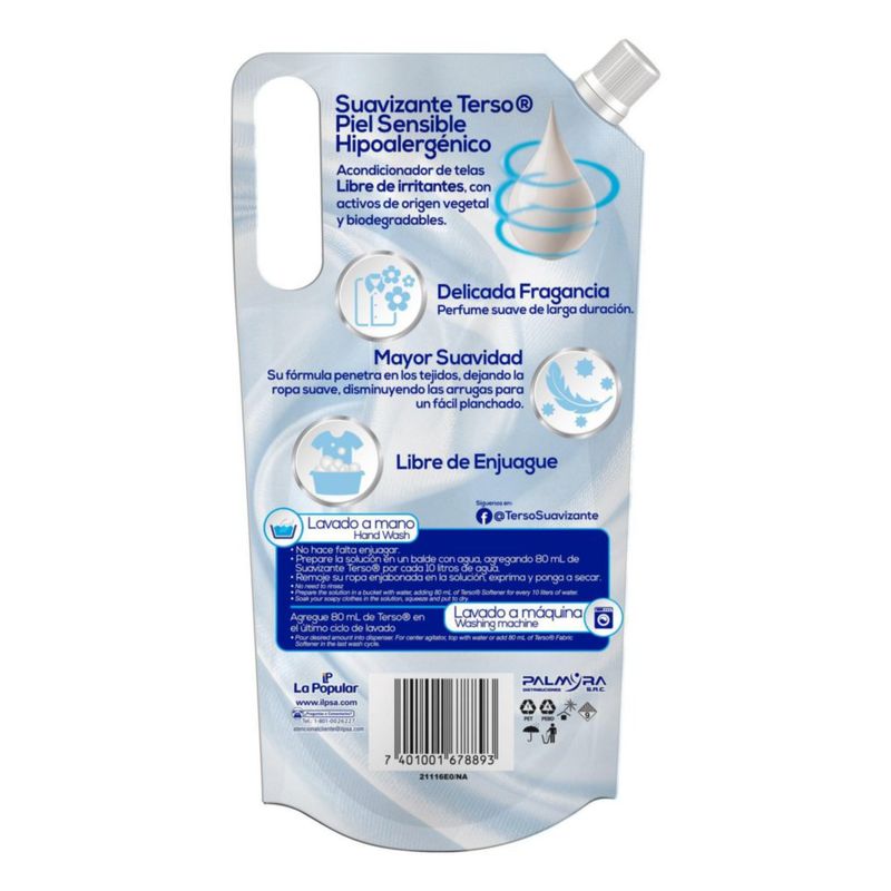 Suavizante Para Piel Sensible De 650 Ml - Terso