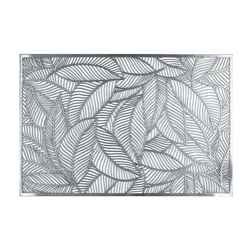 Individual Rectangular Gris Diseño Hojas 45 X 30 Cm - Viva