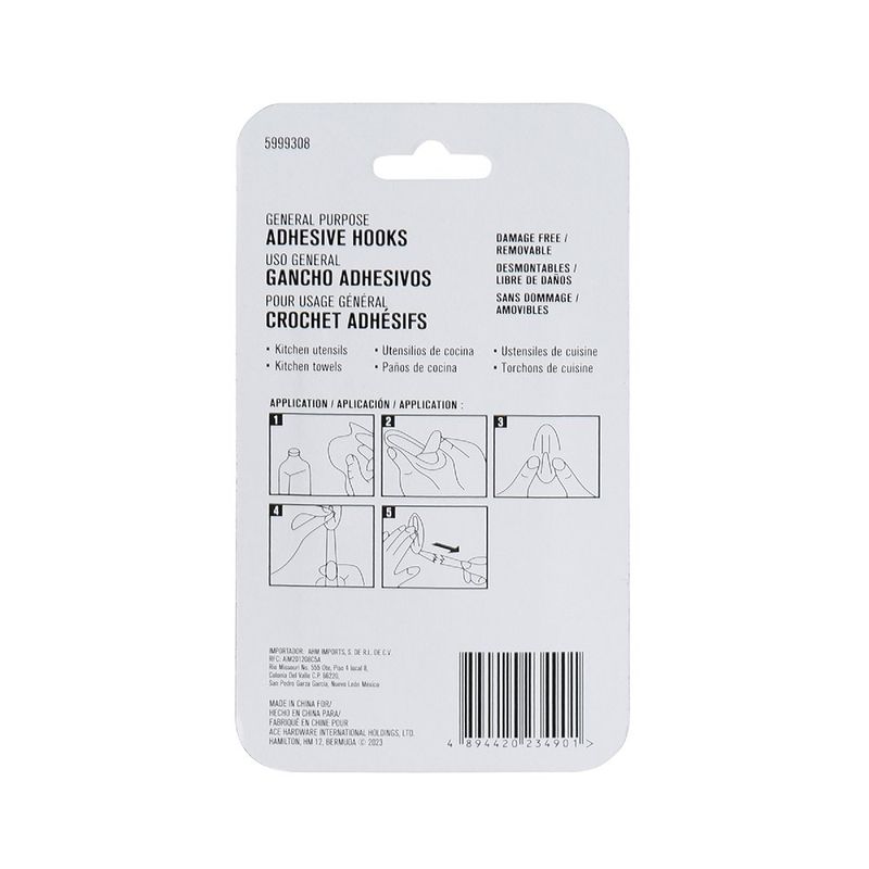 Ganchos Adhesivos 1.1 Lbs Blancos 3 Pzas y 4 Tiras - Ace