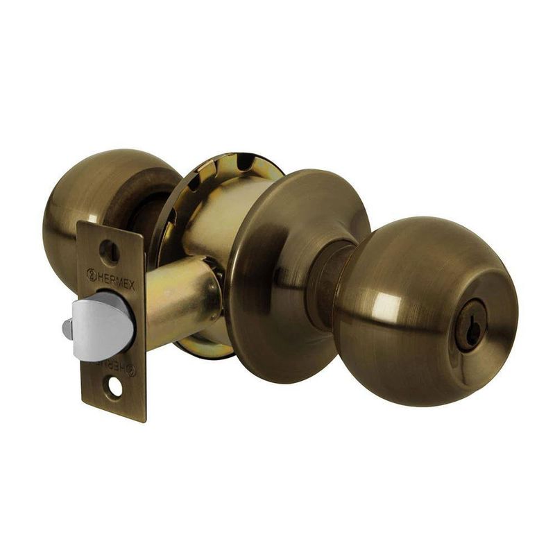 Cerradura Esfera Cilíndrico Para Dormitorio Latón Antiguo - Hermex Basic