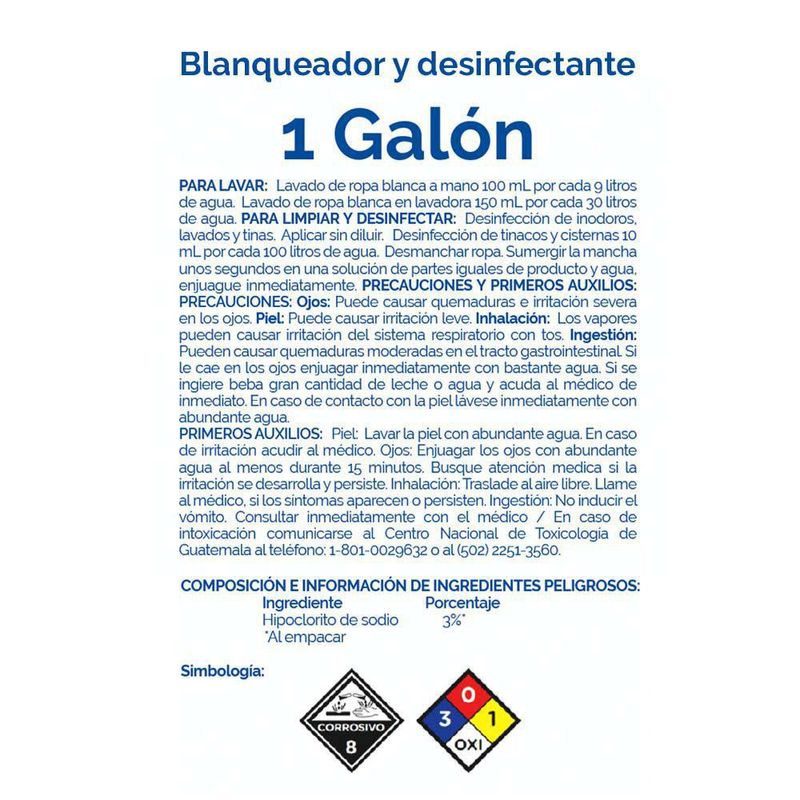 Cloro Blanqueador Líquido 1 Gal Sin Aroma - Blan-Q