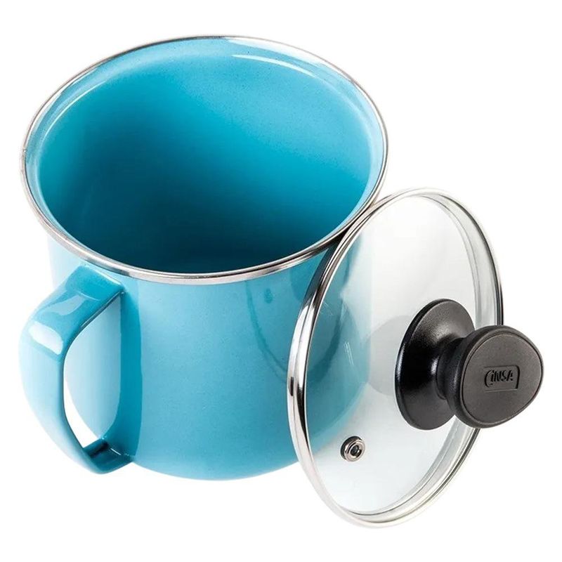 Vaso Recto de Peltre con Tapa de Vidrio Templado 14 Cm Color Aqua