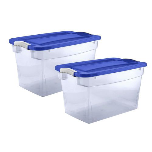 Set de 2 Cajas Plásticas con Tapadera Azul 23L