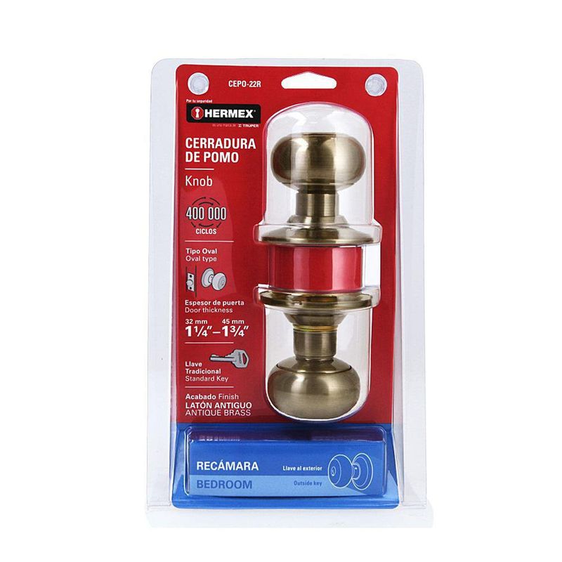 Cerradura Tipo Oval Para Dormitorio Latón Antiguo - Hermex