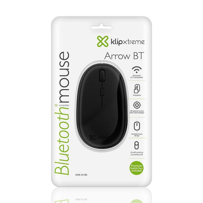Mouse Ambidiestro Inalámbrico Arrow Bt Negro - Klipxtreme