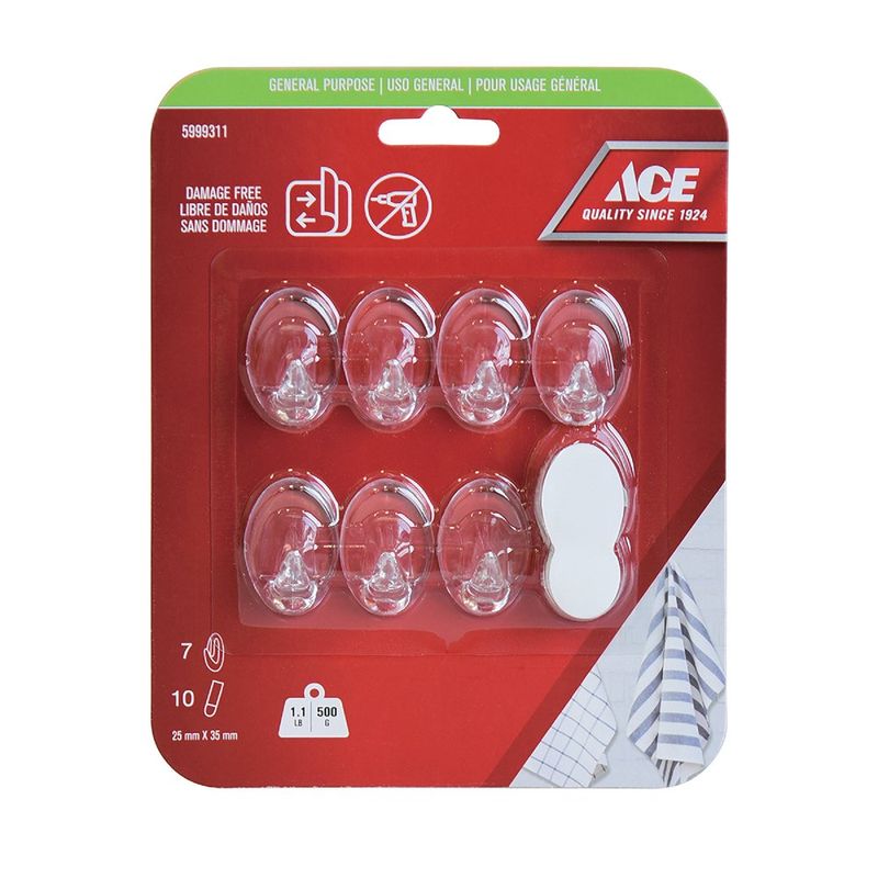 Ganchos Adhesivos 1.1 Lbs Transparentes 7 Pzas y 10 Tiras - Ace