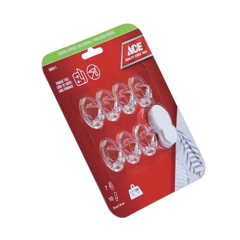 Ganchos Adhesivos 1.1 Lbs Transparentes 7 Pzas y 10 Tiras - Ace