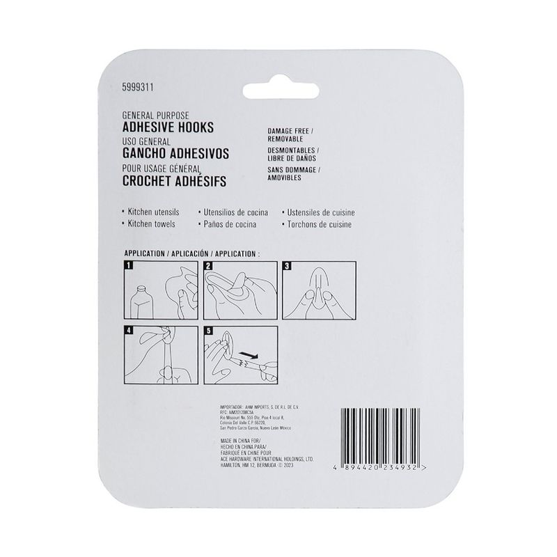 Ganchos Adhesivos 1.1 Lbs Transparentes 7 Pzas y 10 Tiras - Ace