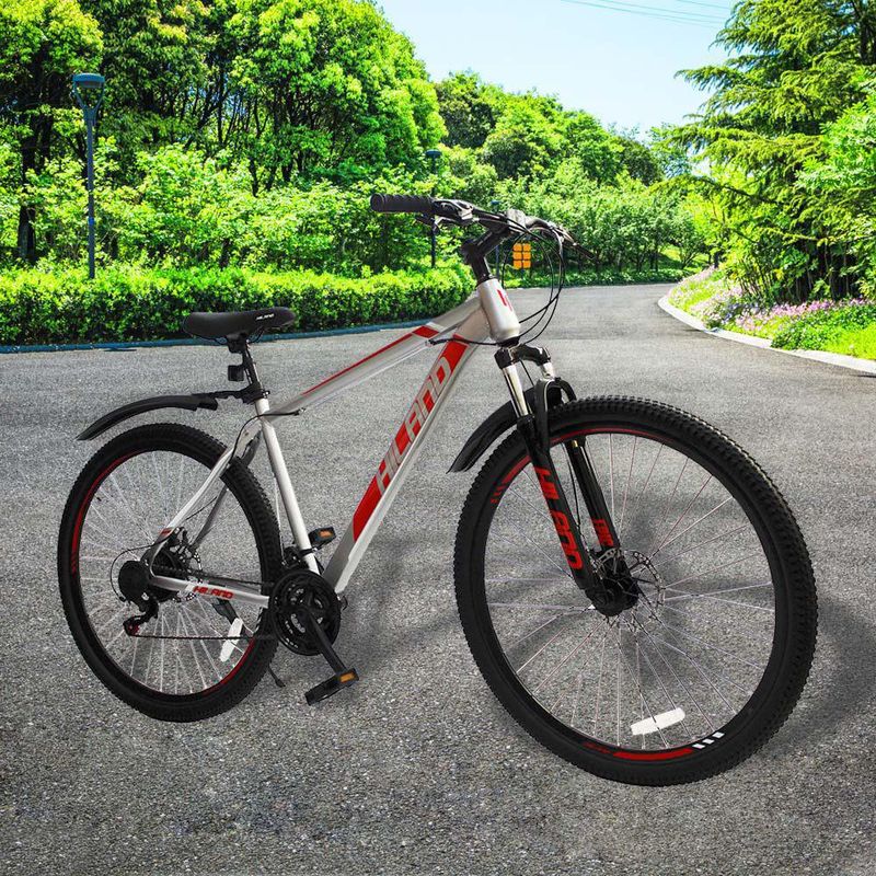 Bicicleta Mtb Rin 26 De 21 Velocidades Plateado Con Rojo - Hiland