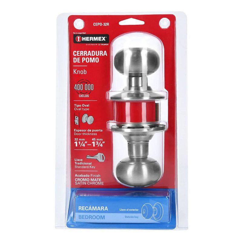 Cerradura Tipo Oval Para Dormitorio Cromo Mate - Hermex