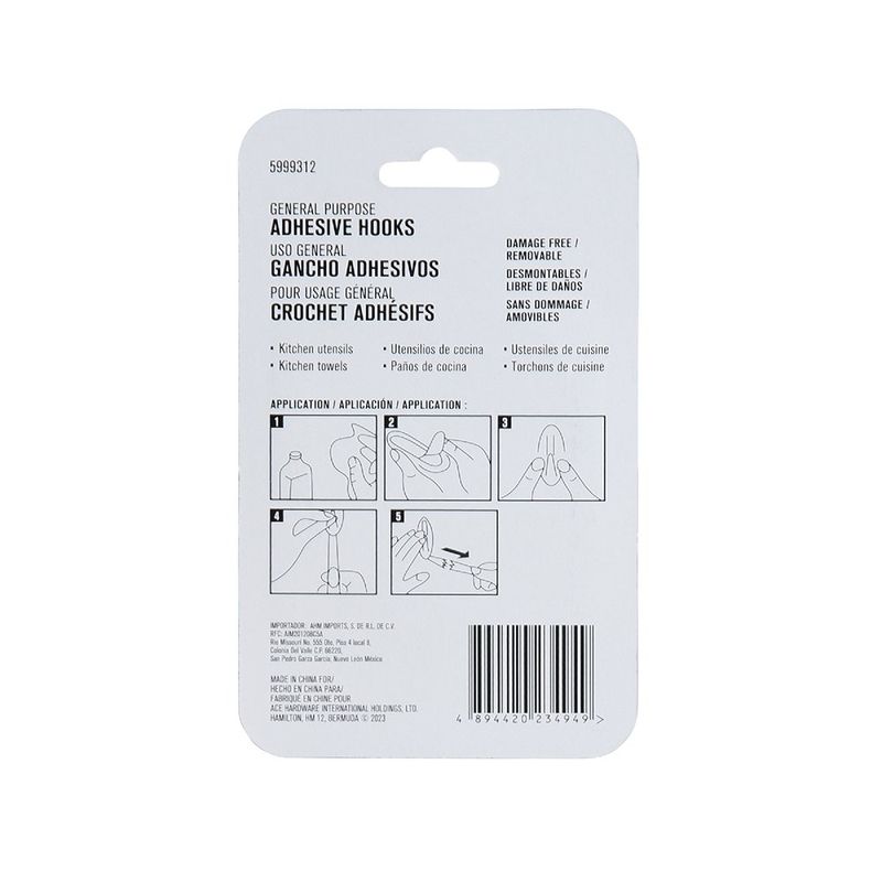 Ganchos Adhesivos Grandes de Metal 1.1 Lbs 2 Pzas - Ace