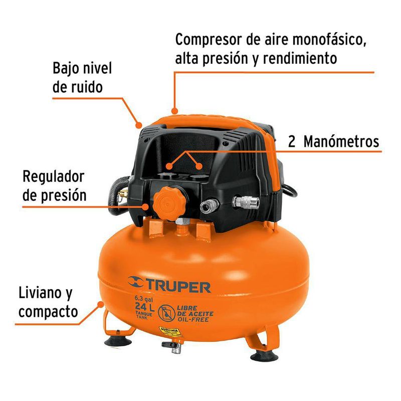 Kit de Compresor de Aire Manguera y Pistola 24 L - Truper