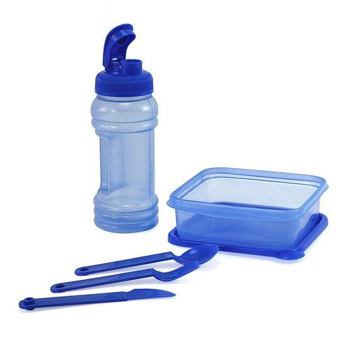 Set de Sandwichera Cuadrada, Pachón y Cubiertos Azul Océano