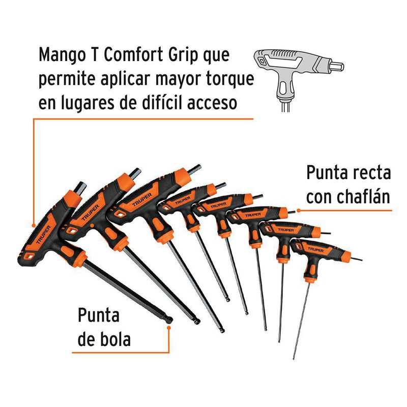 Juego De Llaves Allen Extralargas 8 Pzas - Truper