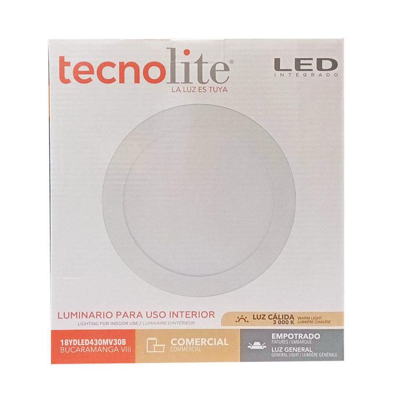 Lámpara Circular de Empotrar Blanca Cálida de 18 W - Tecnolite